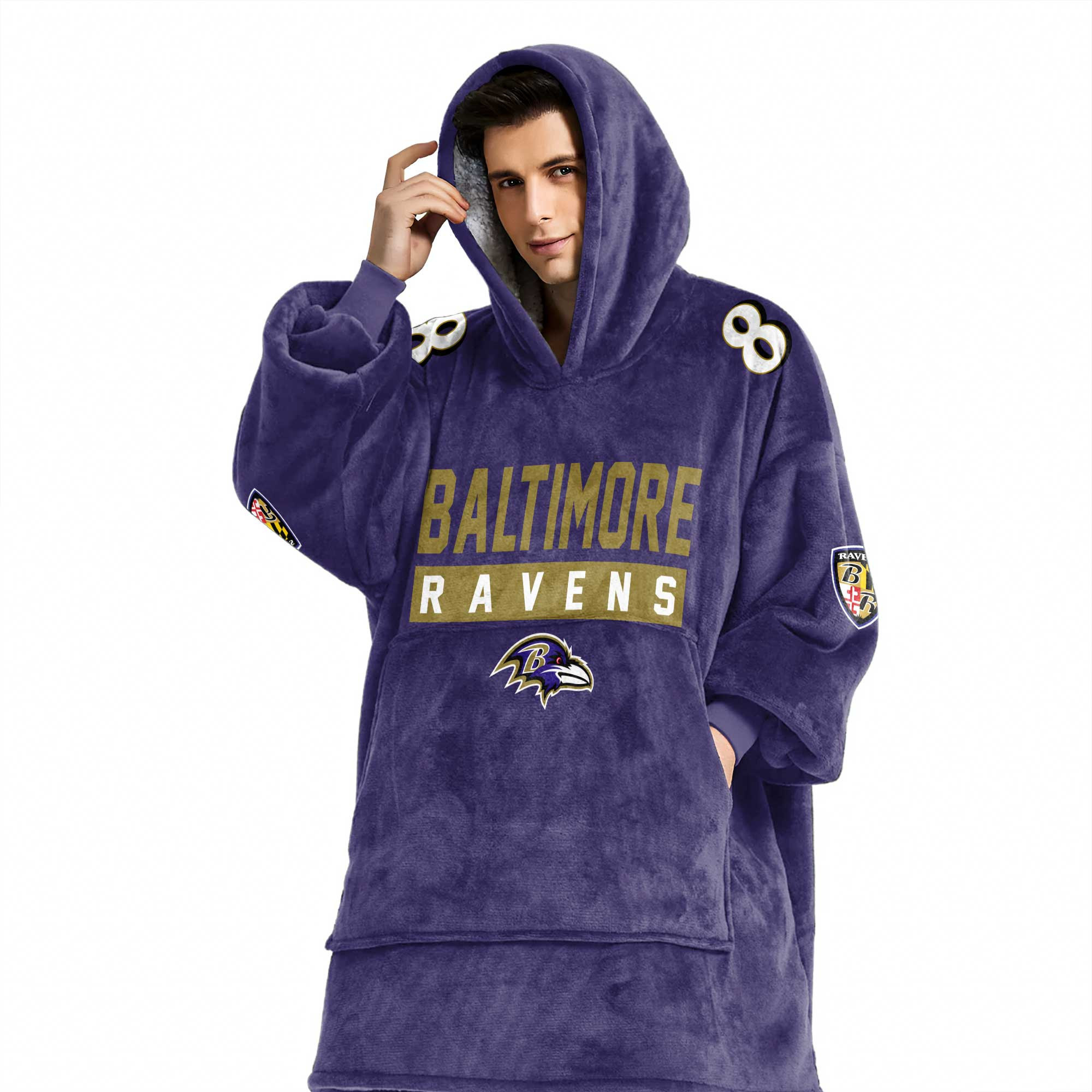 Adult L.J 8 Baltimore Football Unisex Blanket Hoodie