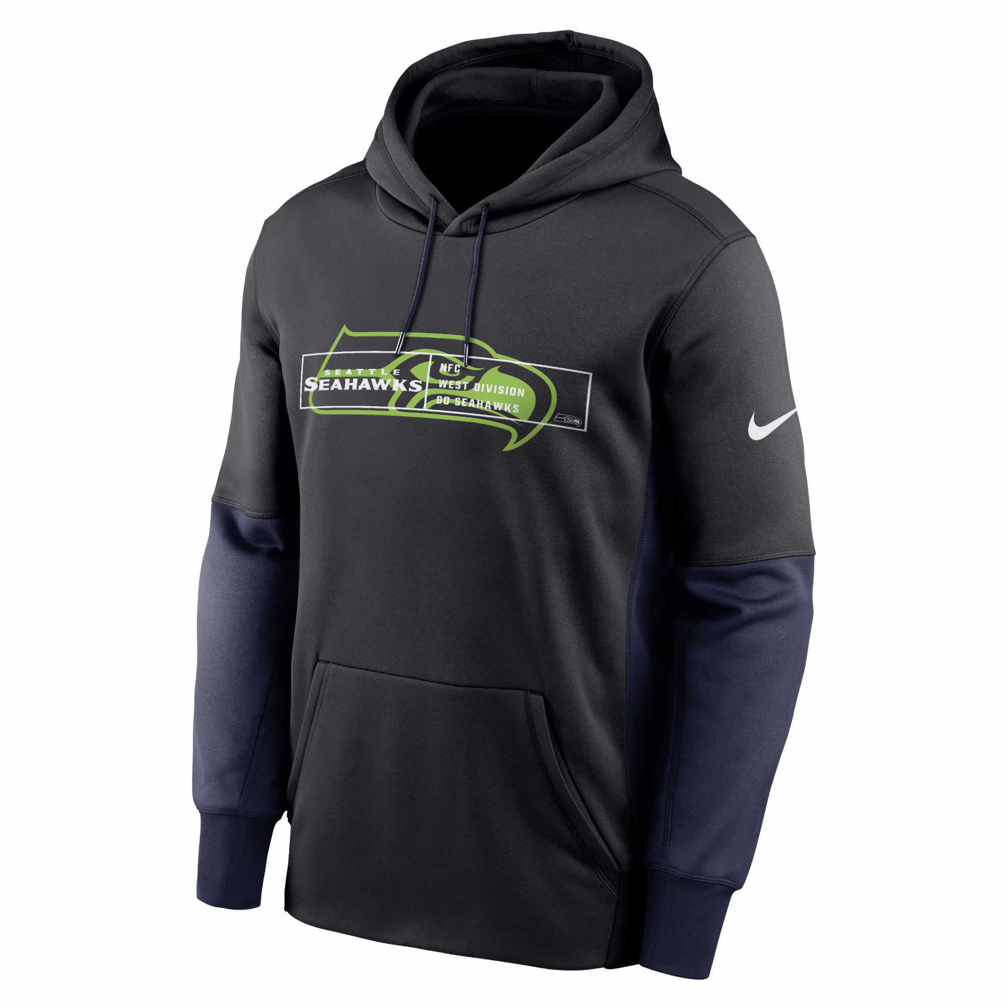 Seattle Seahawks Color Block Fleece Performance Pullover Hoodie - Black