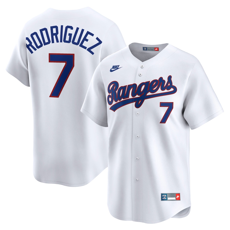 Men's Texas Rangers #7 Ivan Rodriguez White Throwback Cooperstown Collection Limited Jersey