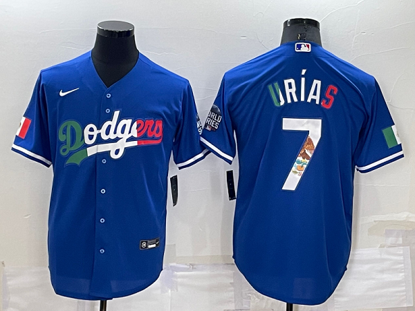Men's  Los Angeles Dodgers #7 Julio Urias Blue Mexico Throwback Cool Base MLB Jersey