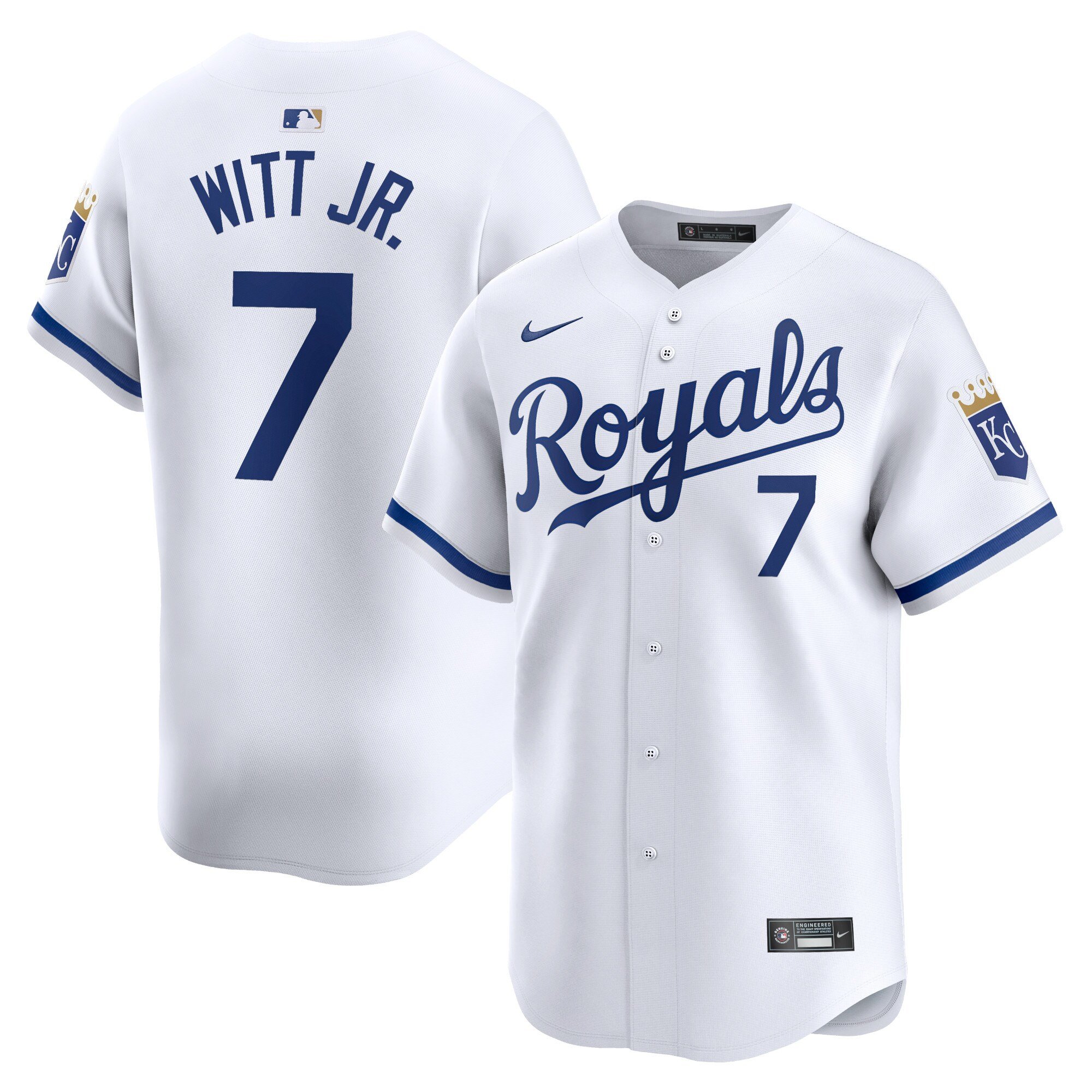 Men's Kansas City Royals #7 Bobby Witt Jr.  White Home Limited Player Jersey