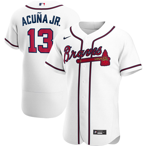 Men's  Atlanta Braves #13 Ronald Acuna Jr. White Home 2020 Player MLB Jersey