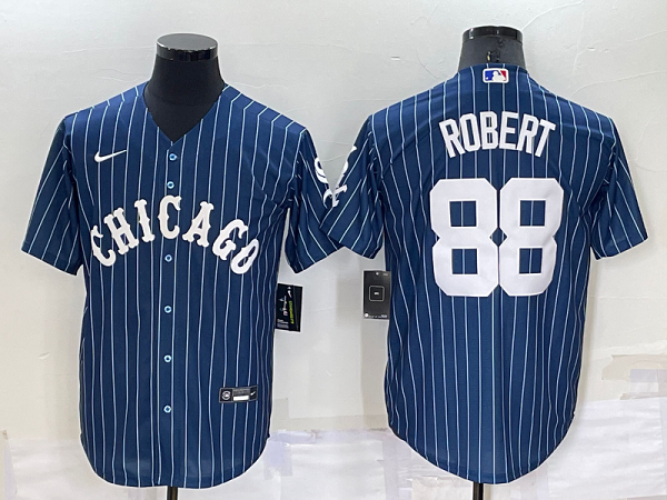 Men's  Chicago White Sox #88 Luis Robert Blue Throwback MLB Cool Base Jersey