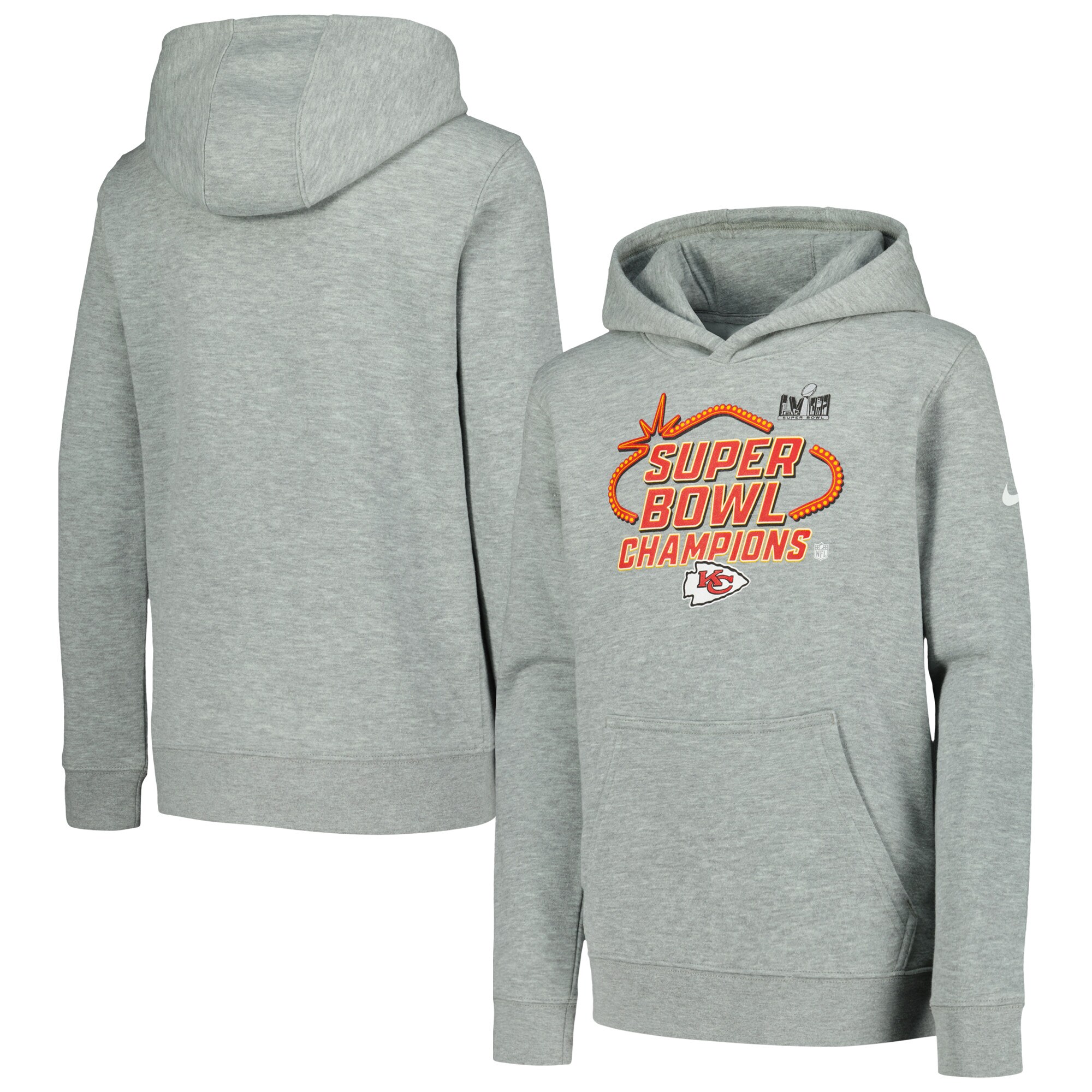 Kansas City Chiefs Youth Super Bowl LVIII Champions Locker Room Trophy Collection Pullover Hoodie - Gray