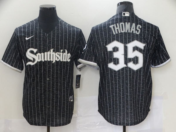 Men's  Chicago White Sox #35 Frank Thomas Black MLB 2021 City Connect Cool Base Jersey