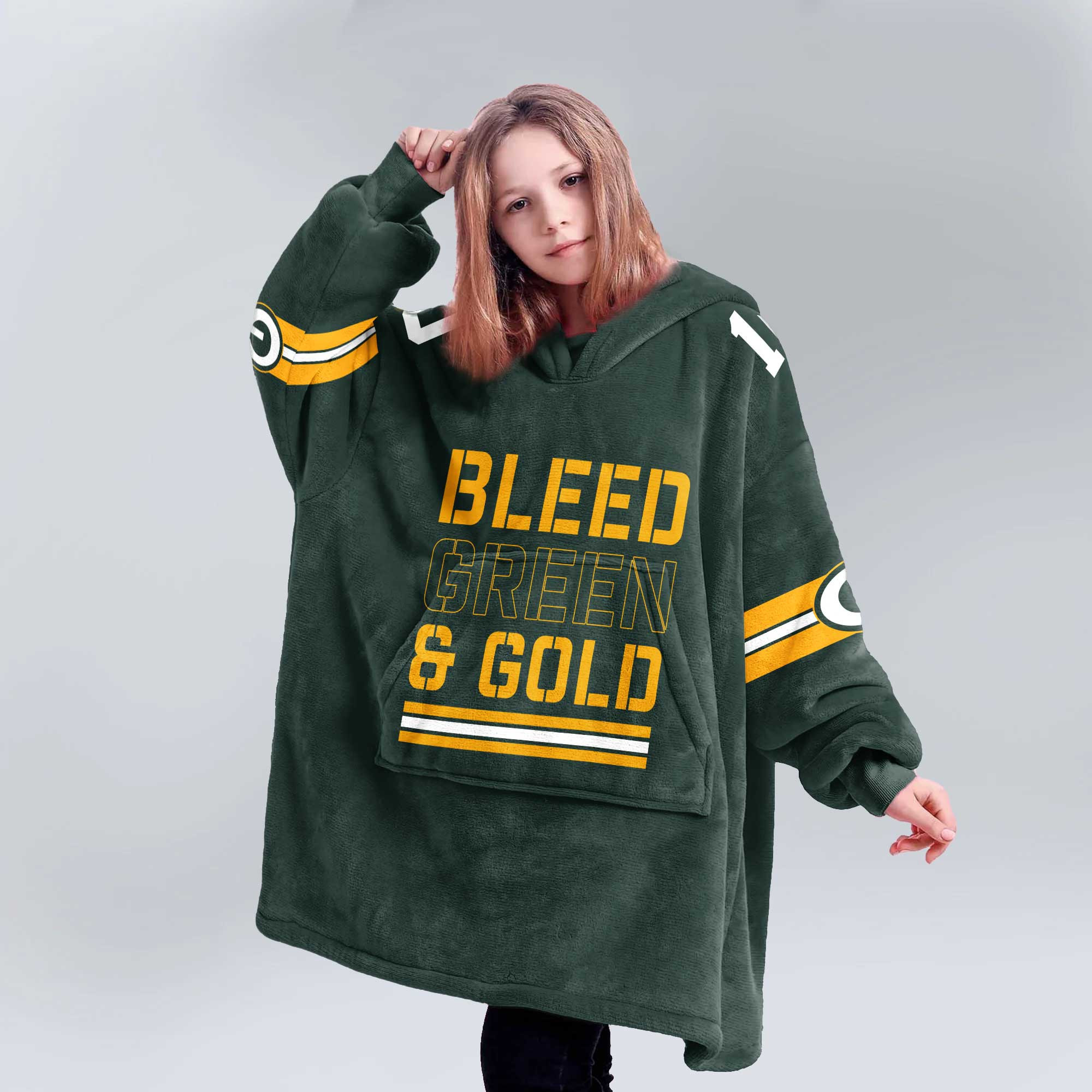 Adult 10 Green Bay Football Unisex Blanket Hoodie