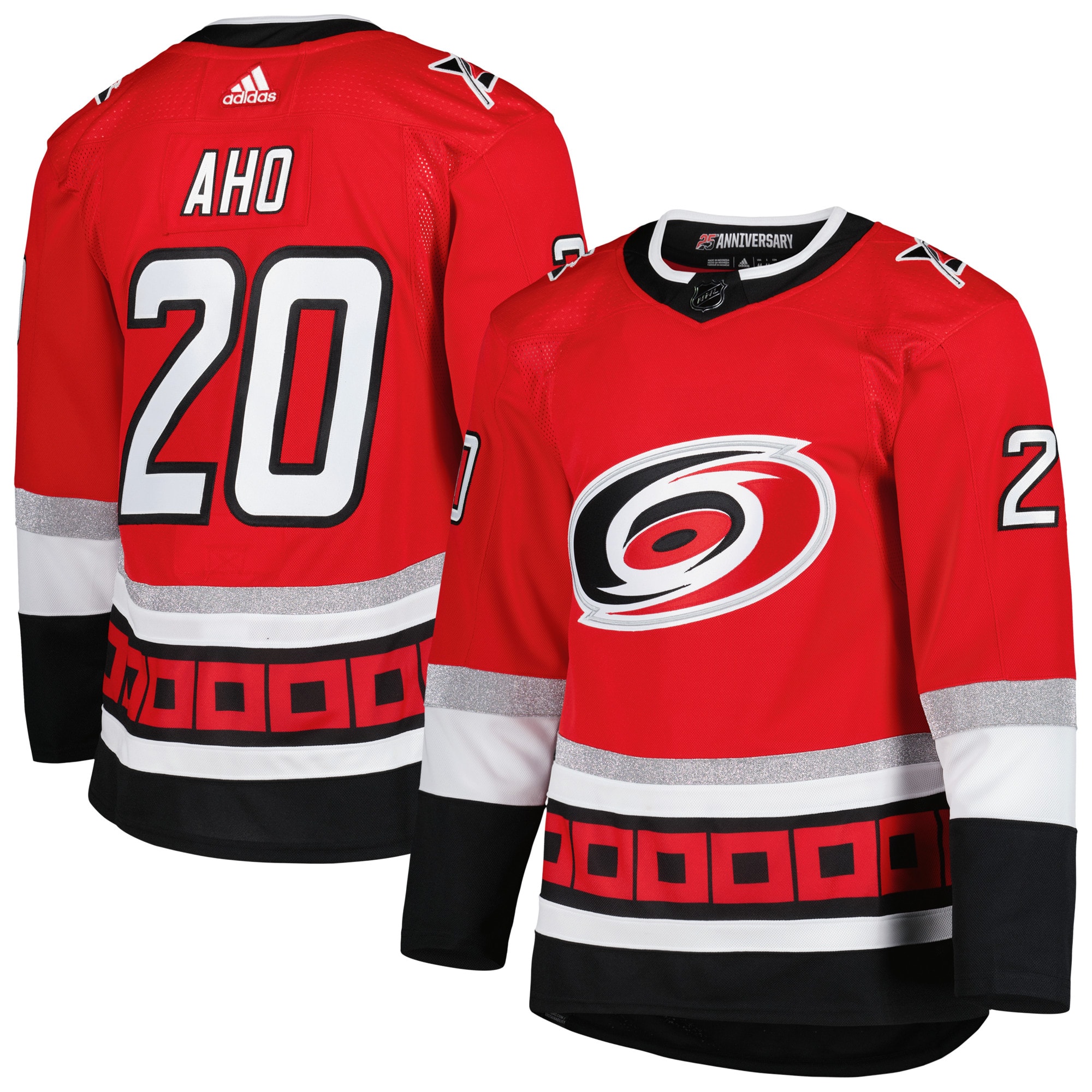 Sebastian Aho Carolina Hurricanes  25th Anniversary Authentic Pro Primegreen Player Jersey - Red