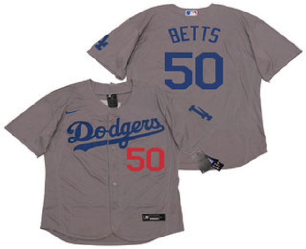 Men's Los Angeles Dodgers #50 Mookie Betts Gray Alternate Stitched MLB Flex Base  Jersey