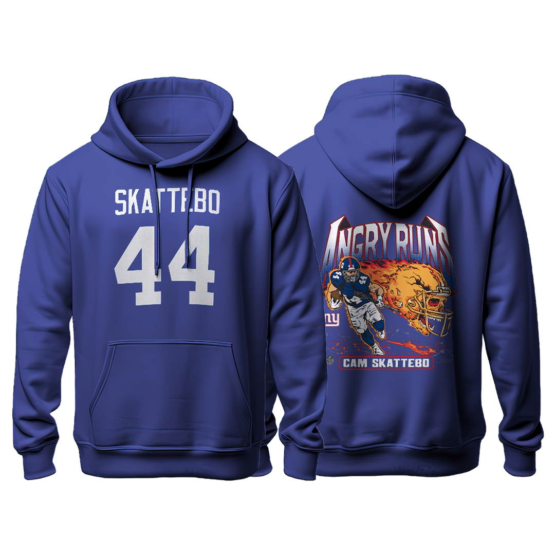 Cam Skattebo #44 New York Giants 2025 Blue Gridiron Hoodie – Fan Edition