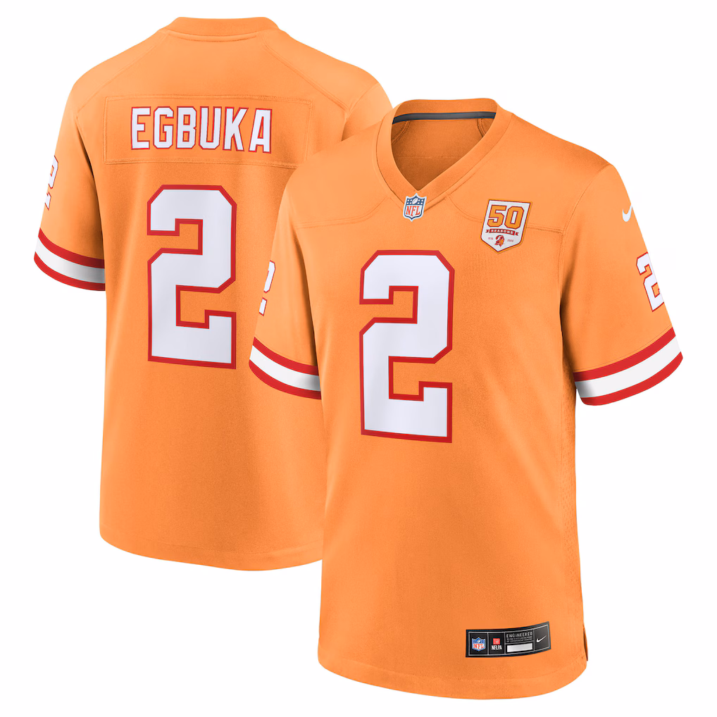 Emeka Egbuka #2 Tampa Bay Buccaneers Alternate 2 50th Season Game Jersey - Creamsicle