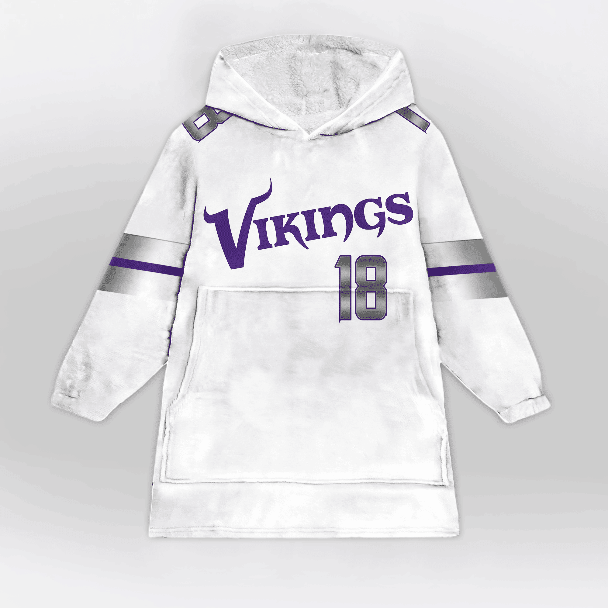 Adult White 18 Minnesota Football Unisex Blanket Hoodie