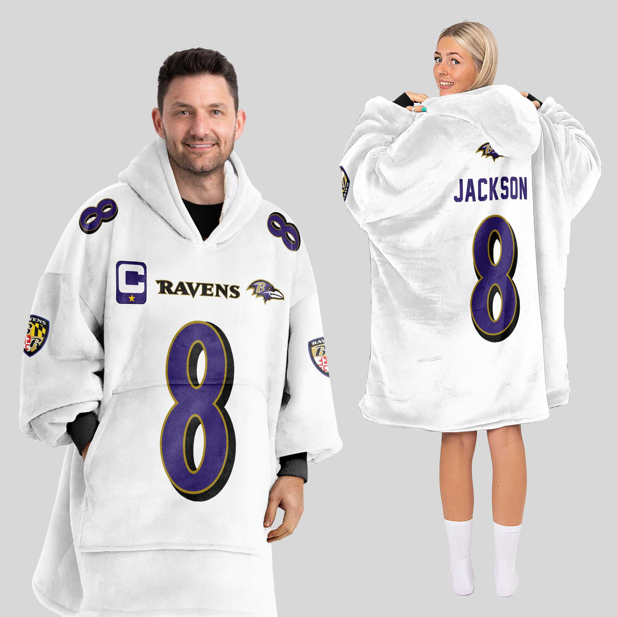 Adult Captain 8 Baltimore Football Unisex Blanket Hoodie
