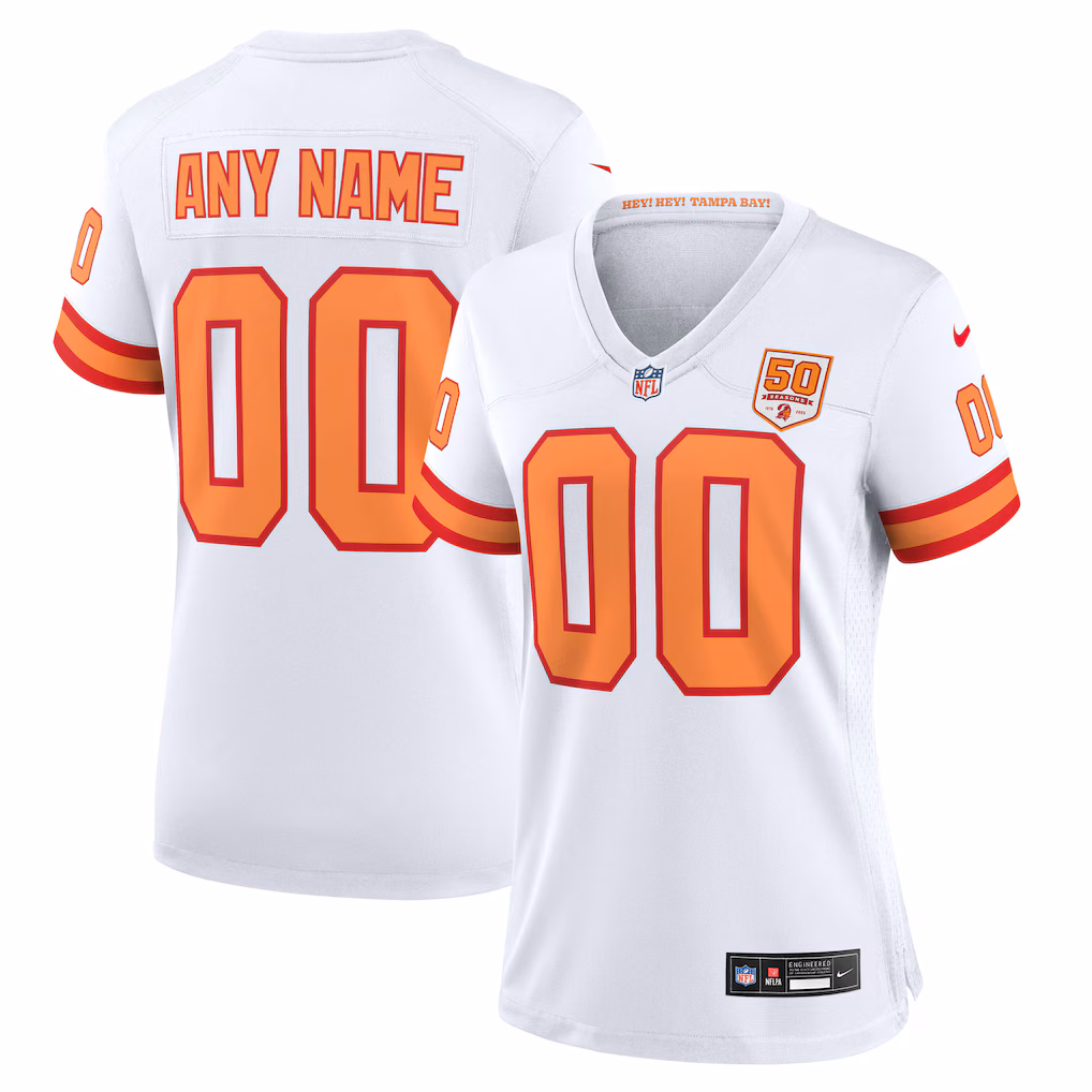 Custom '76 Tampa Bay Buccaneers Women's 50th Season Alternate Game Jersey - White