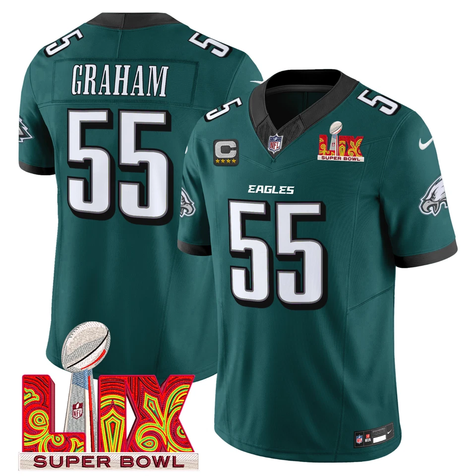 Men's #55 Brandon Graham Green 2025 Super Bowl LIX Patch F.U.S.E. Sewn Jersey