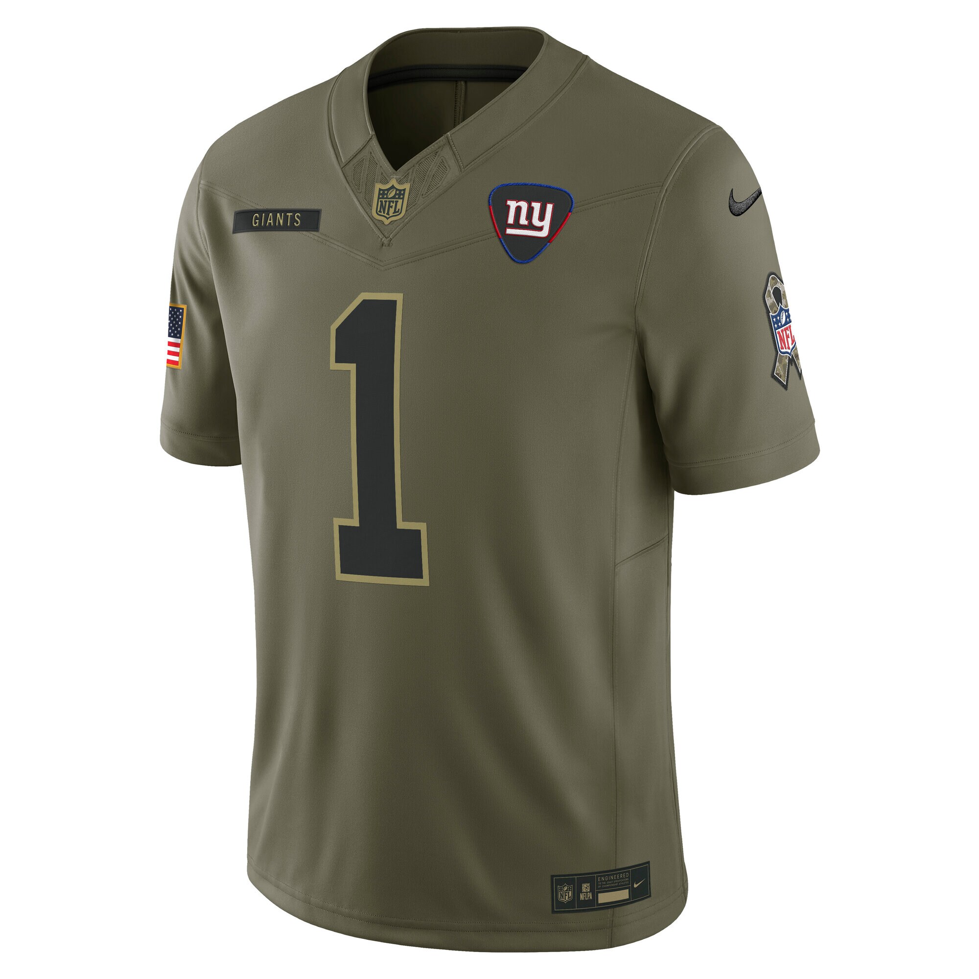 Men's New York Giants #1 Malik Nabers Olive 2025 Salute to Service Limited Jersey