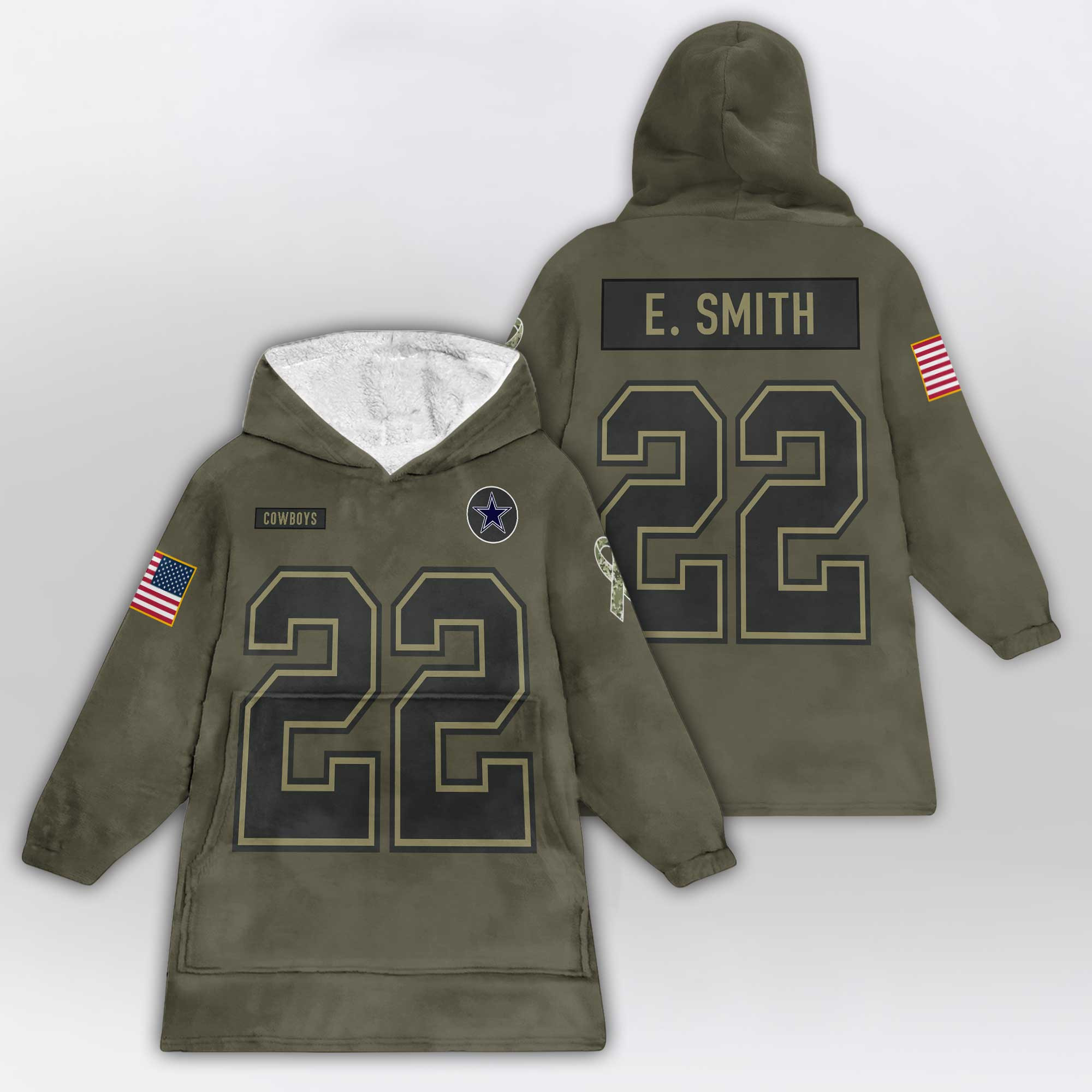 Kid E.S 22 Dallas Football Blanket Hoodie – Olive Salute to Service