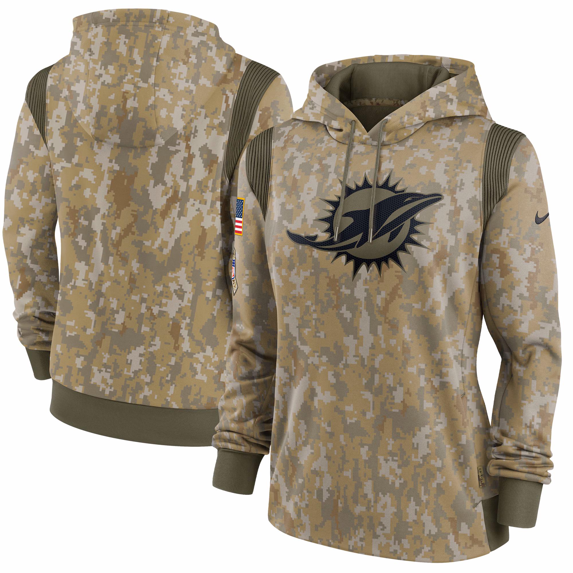 Miami Dolphins Women's 2021 Salute To Service Therma Performance Pullover Hoodie - Olive