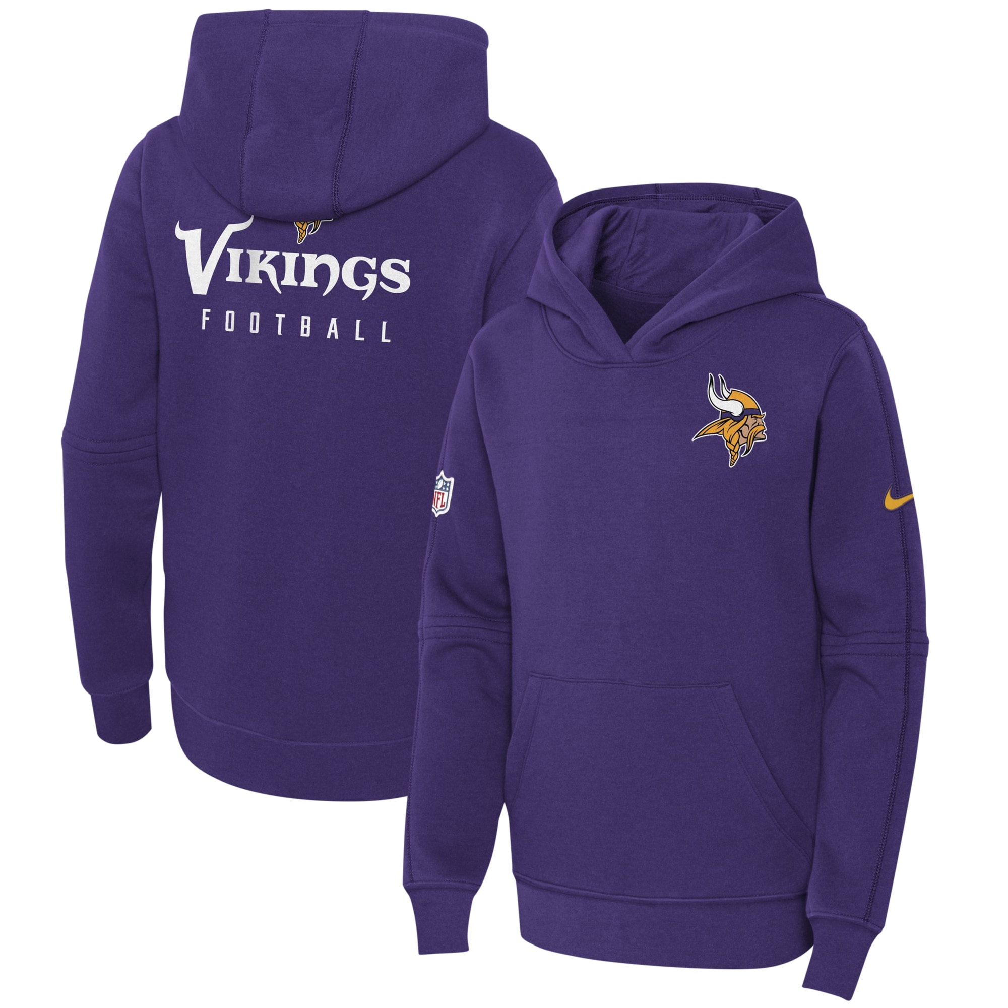 Minnesota Vikings  Youth 2023 Sideline Club Fleece Pullover Hoodie - Purple