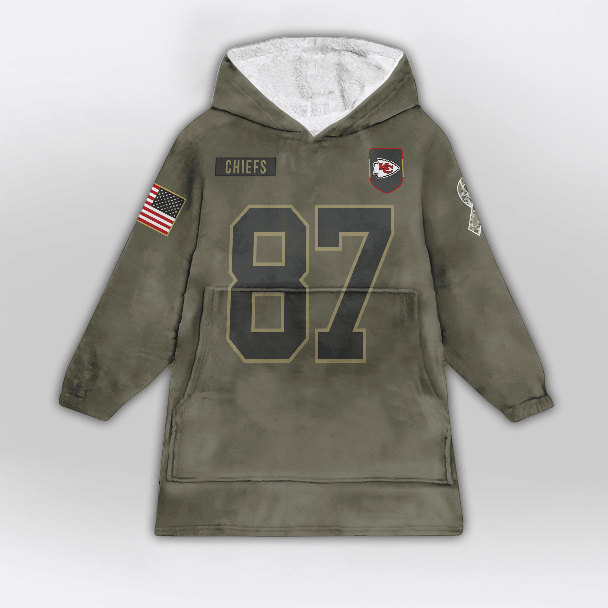 Kid T.K 87 Kansas City Football Blanket Hoodie – Olive Salute to Service