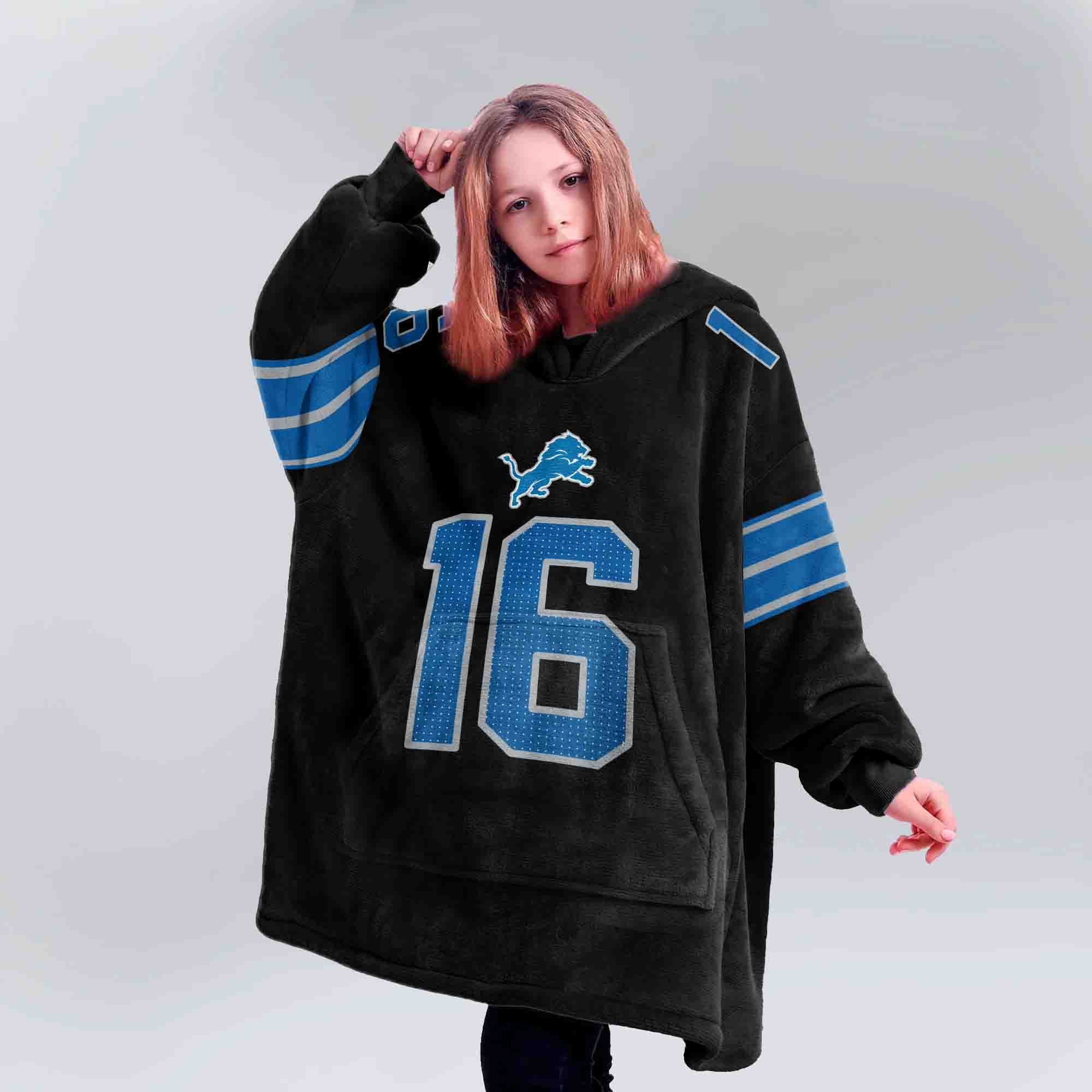 Adult Quarterback No 16 Detroit Football Unisex Blanket Hoodie