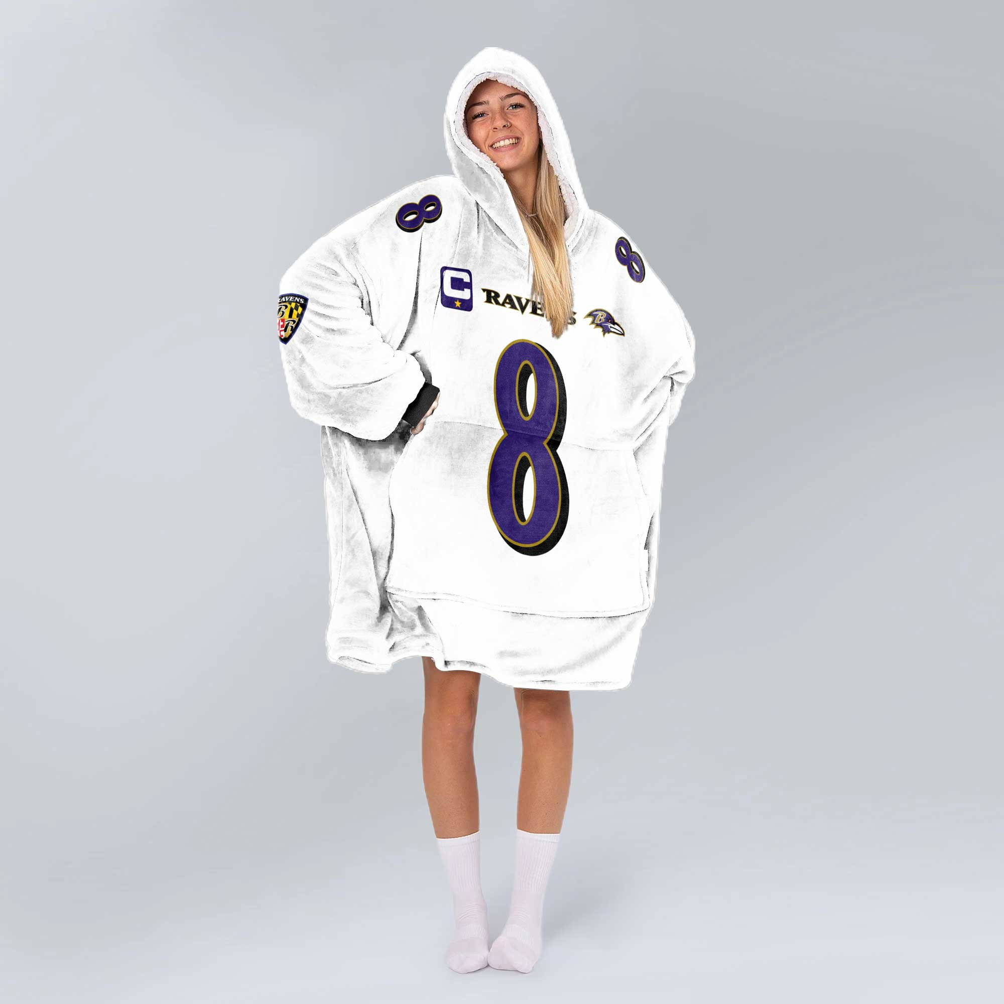 Adult Captain 8 Baltimore Football Unisex Blanket Hoodie
