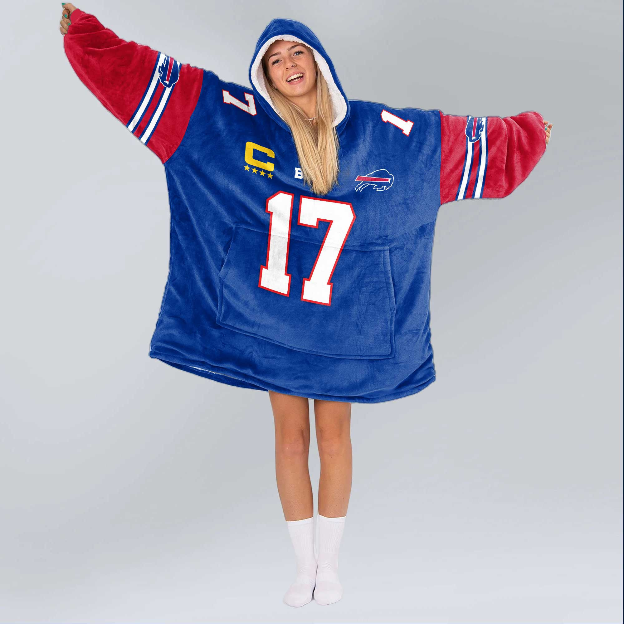 Adult 17 Buffalo Football Unisex Blanket Hoodie
