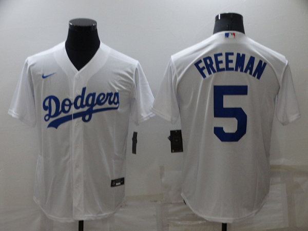 Men's  Los Angeles Dodgers #5 Freddie Freeman White Stitched MLB Cool Base Jersey