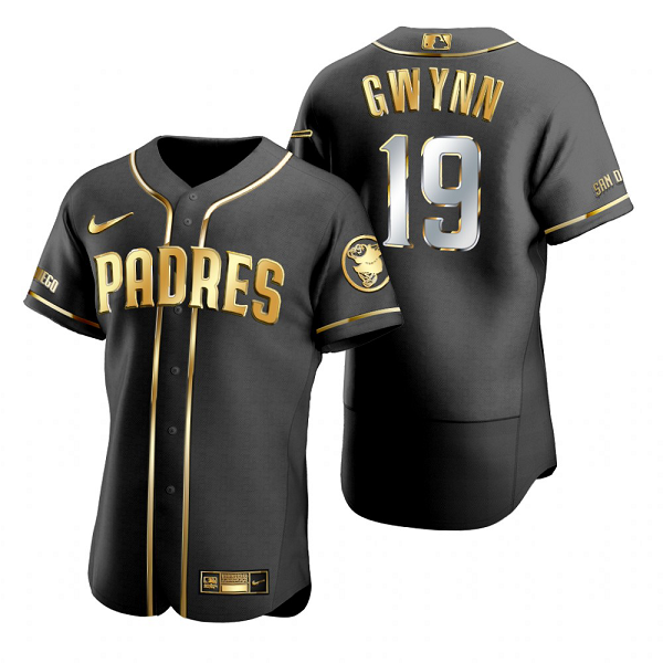 San Diego Padres #19 Tony Gwynn  Black Golden Edition Flex Base Jersey