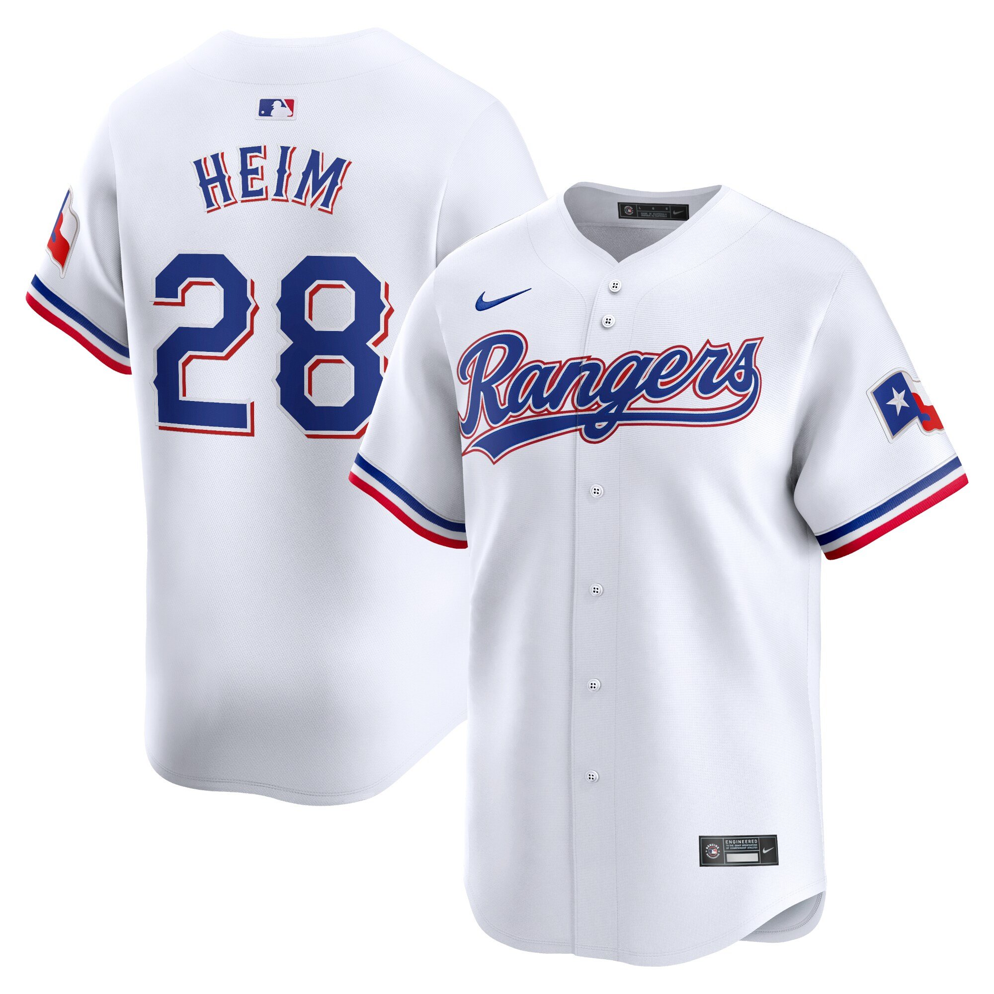Men's Texas Rangers #28 Jonah Heim  White Home Limited Player Jersey