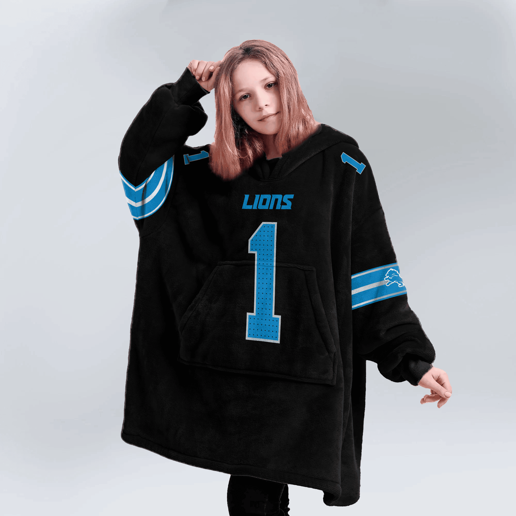 Kid 1 Detroit Football Unisex Blanket Hoodie