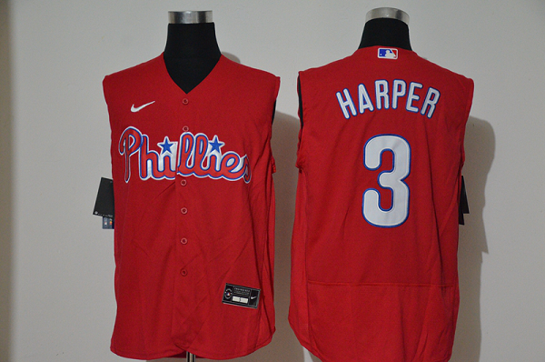 Men's Philadelphia Phillies #3 Bryce Harper Red 2020 Cool and Refreshing Sleeveless Fan Stitched Flex  MLB Jersey