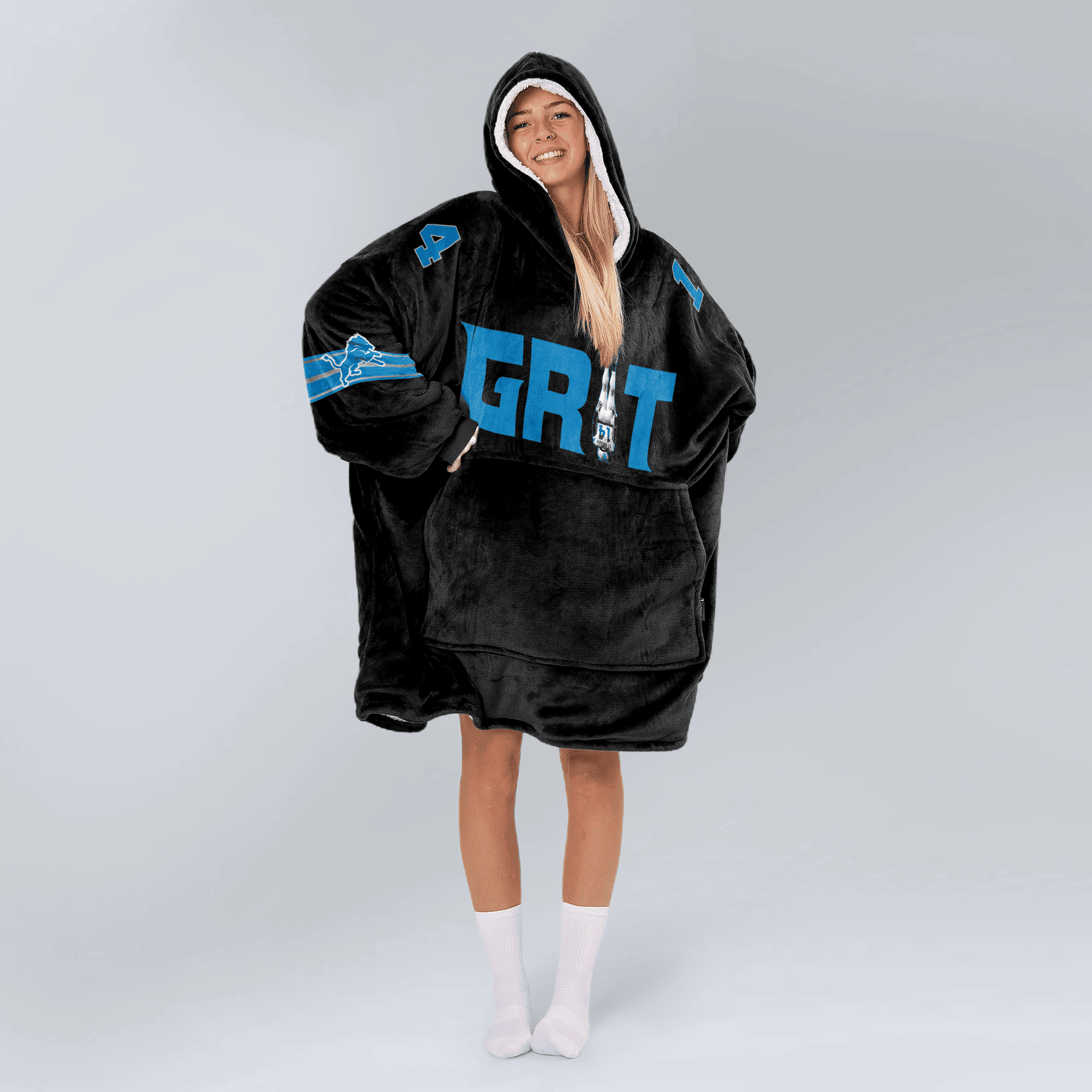 Adult Grit 14 Detroit Lions Football Unisex Blanket Hoodie