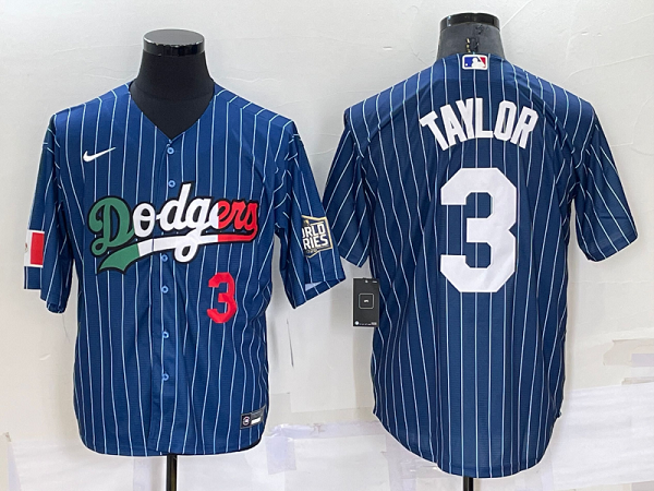 Men's  Los Angeles Dodgers #3 Chris Taylor Blue Mexico World Series Throwback Stitched Cool Base Jersey