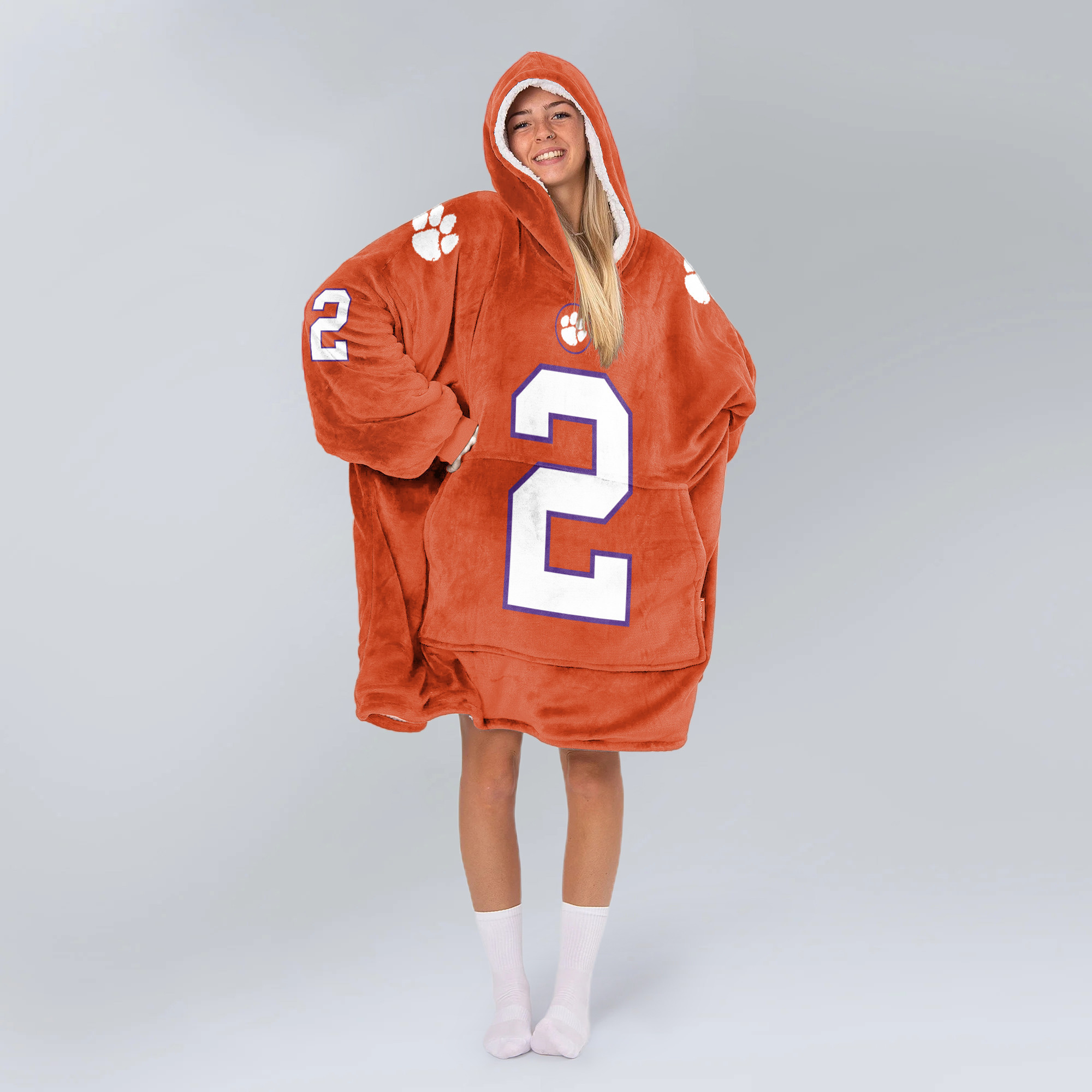 Adult 2 Clemson Football Unisex Blanket Hoodie