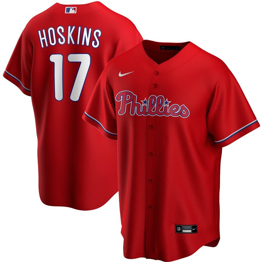 Men's  Philadelphia Phillies #17 Rhys Hoskins Red Alternate 2020 MLB Jersey