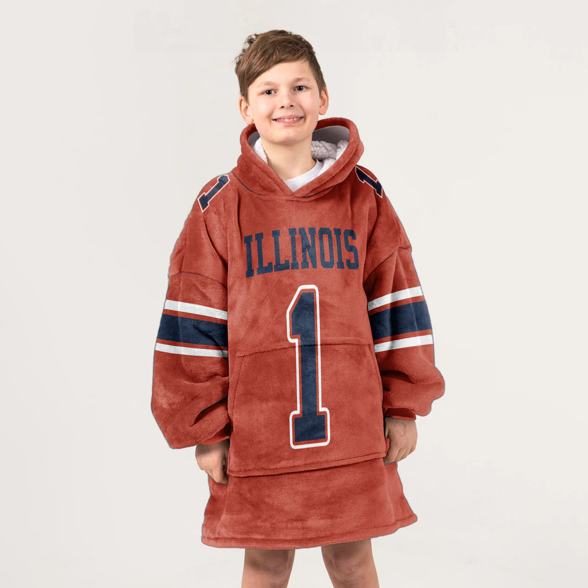 Adult #1 Illinois Football Unisex Blanket Hoodie