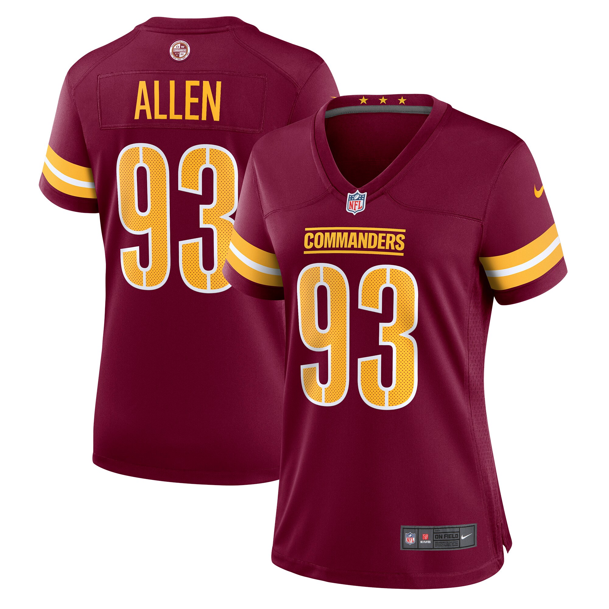 Jonathan Allen Washington Commanders  Women's Player Game Jersey - Burgundy