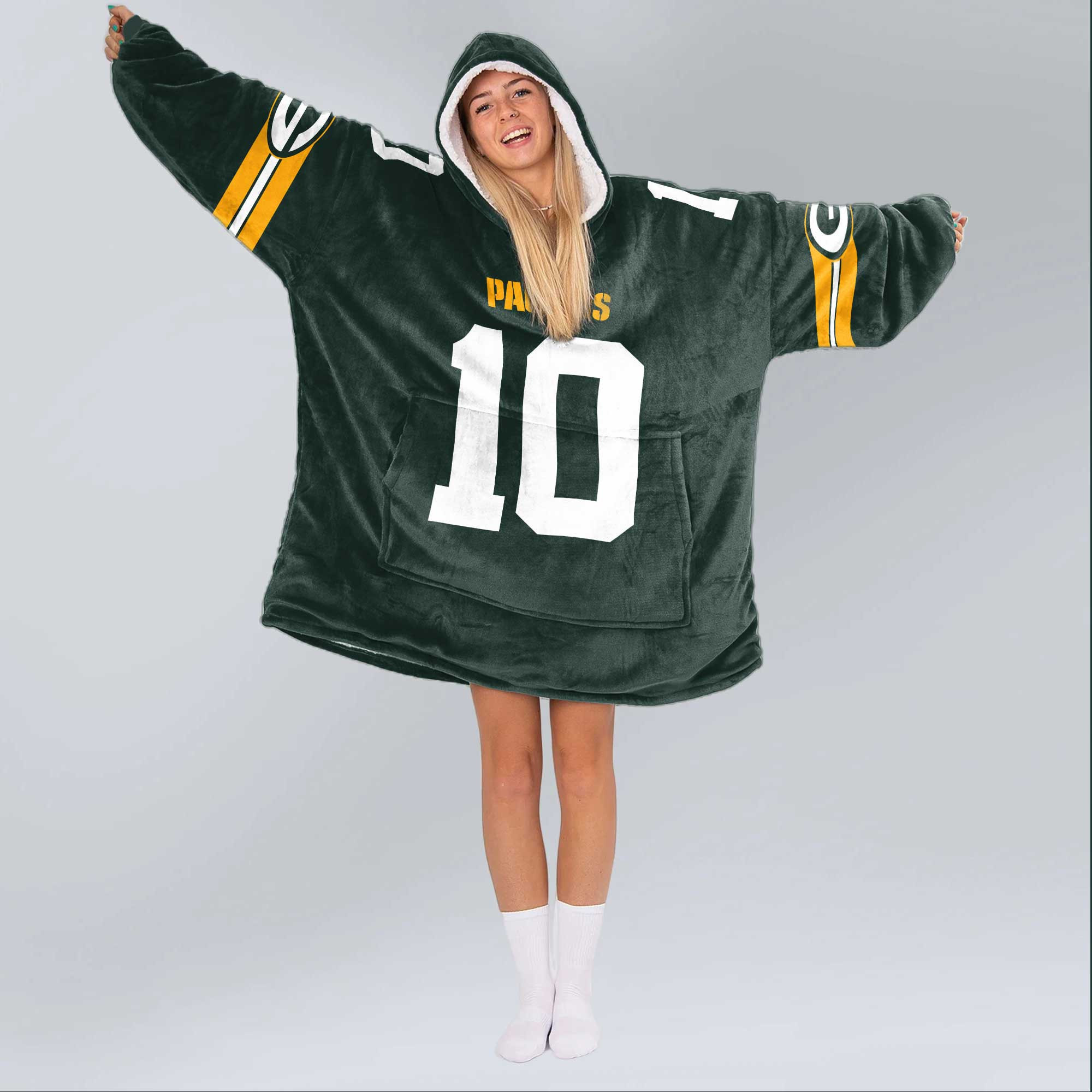 Adult J.L. 10 Green Bay Football Unisex Blanket Hoodie