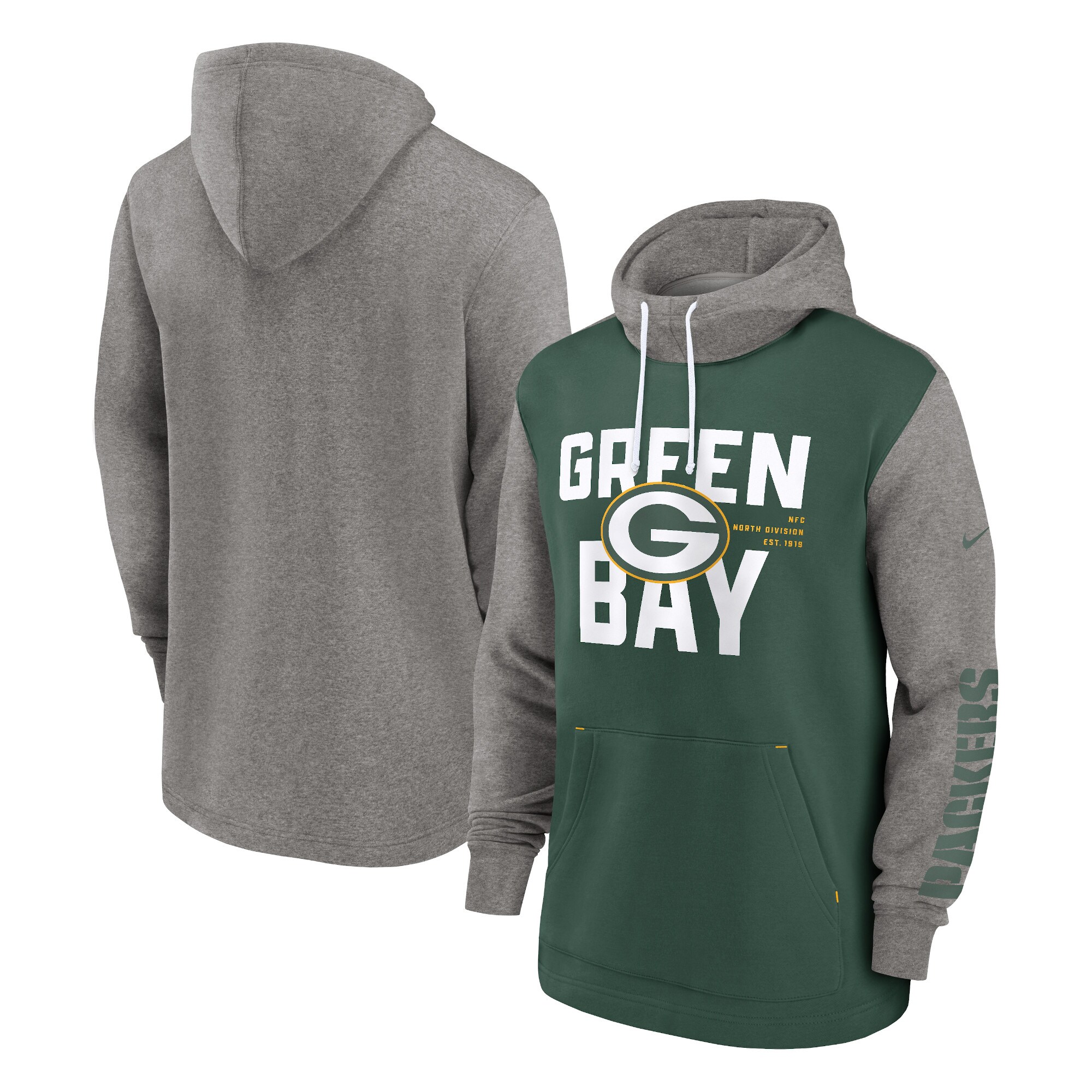 Green Bay Packers Fashion Color Block Pullover Hoodie - Green