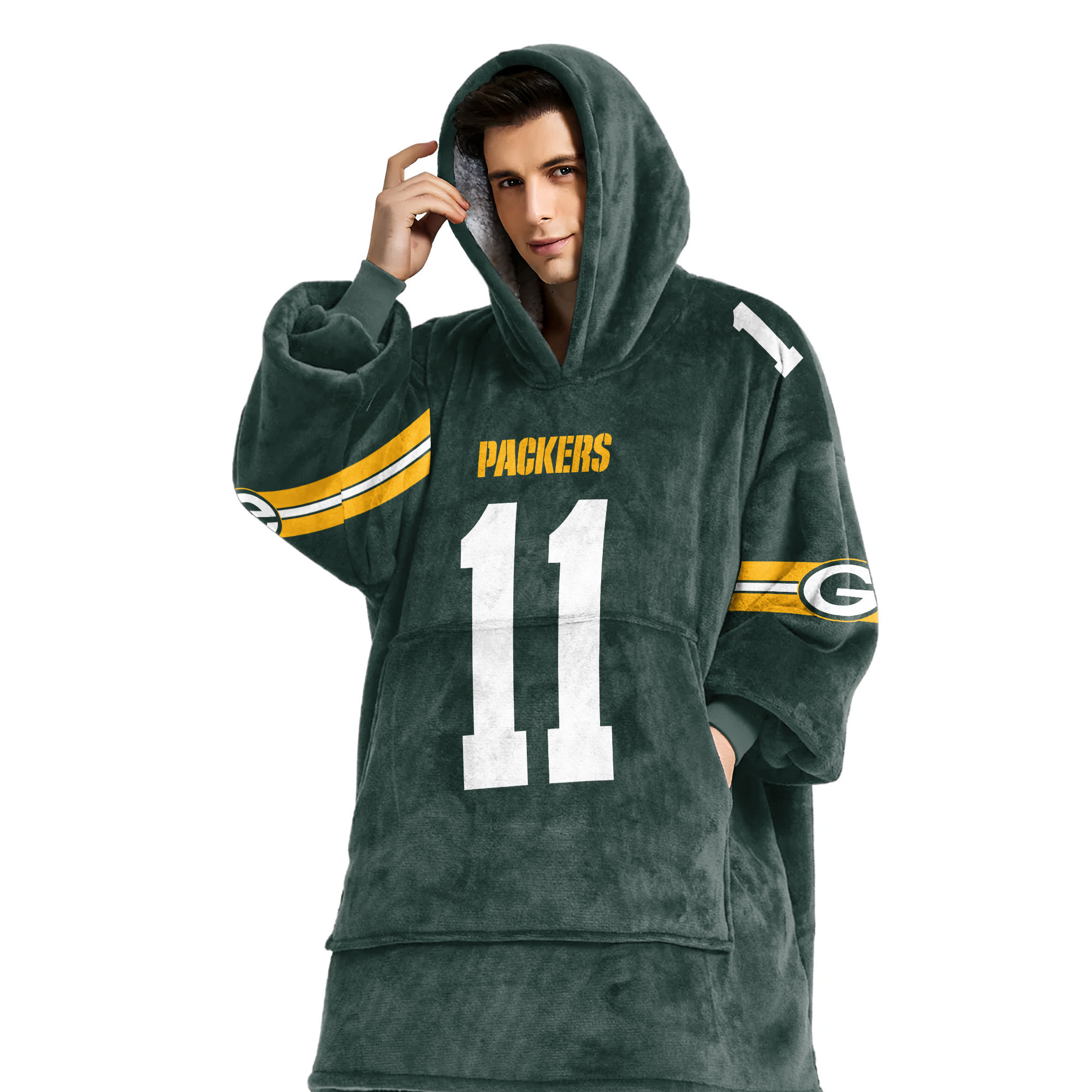 Adult J.D 11 Green Bay Football Unisex Blanket Hoodie