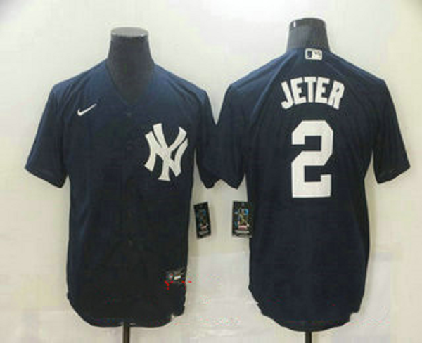 Men's New York Yankees #2 Derek Jeter Navy Blue Stitched MLB  Cool Base Jersey