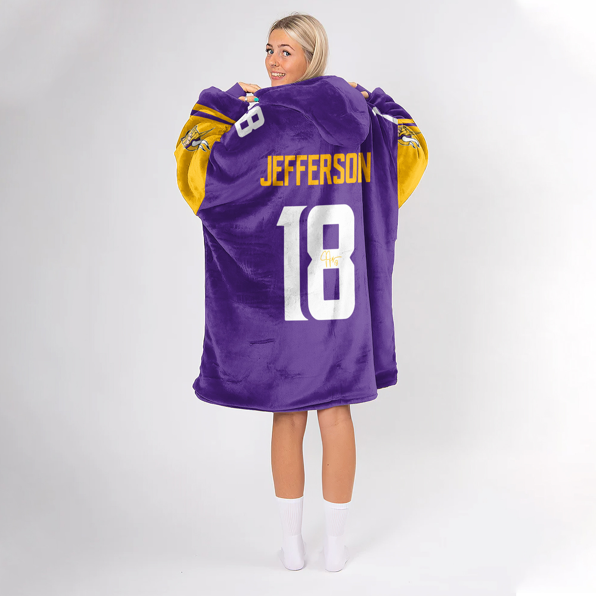 Adult JJ 18 Minnesota Football Unisex Blanket Hoodie
