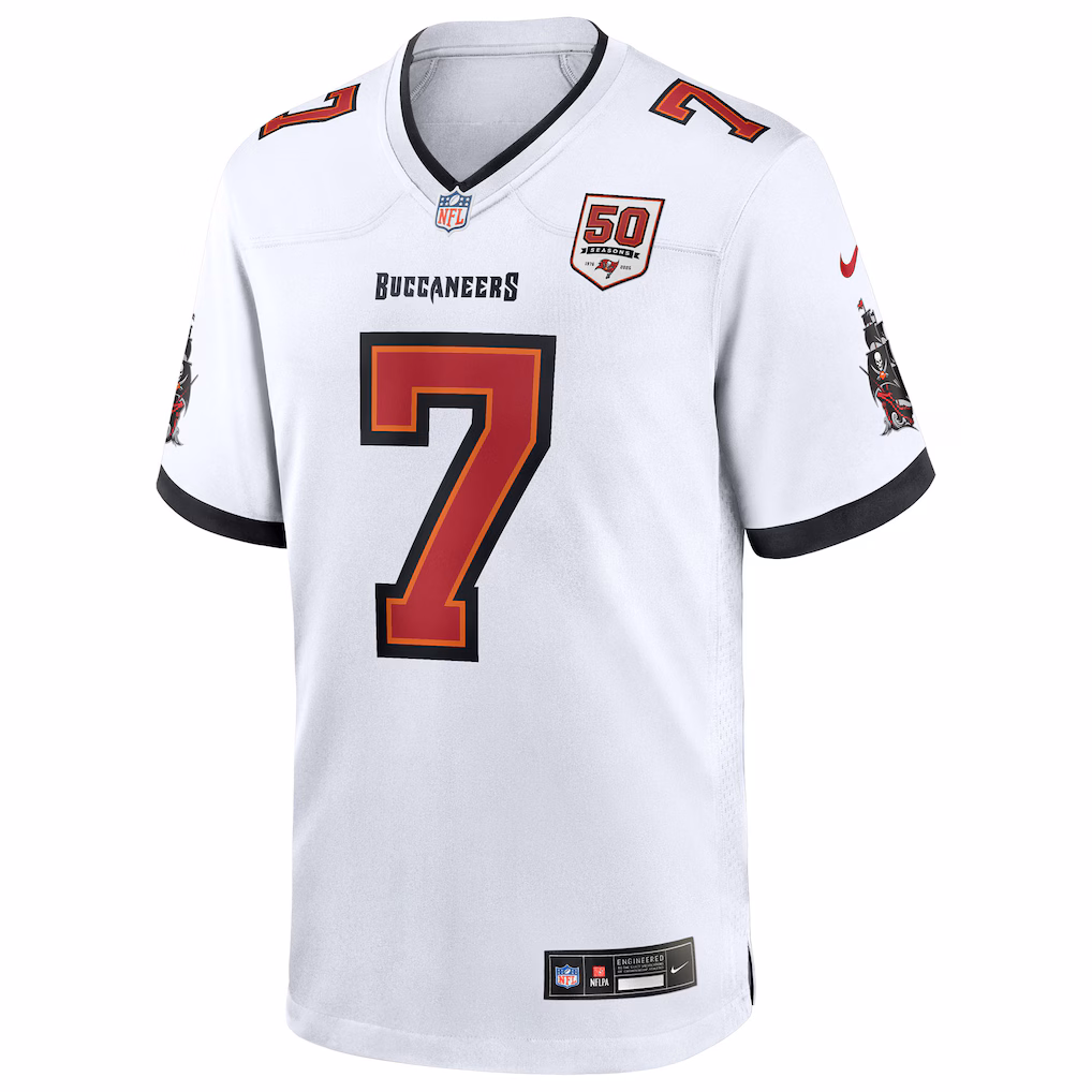Bucky Irving #7 Tampa Bay Buccaneers 50th Season White Game Jersey - White