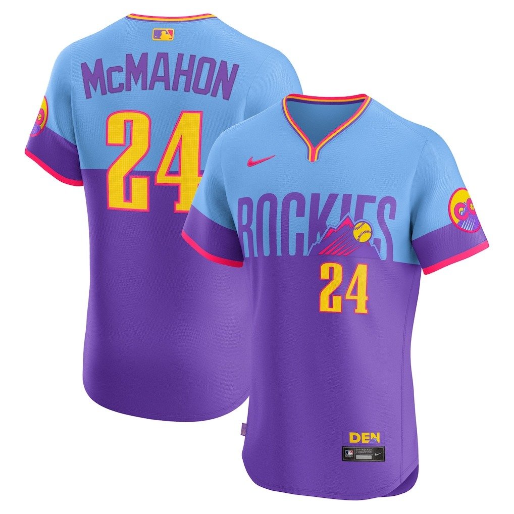Men's #24 Ryan McMahon Colorado Rockies  2025 City Connect Elite Player Purple/Light Blue Jersey