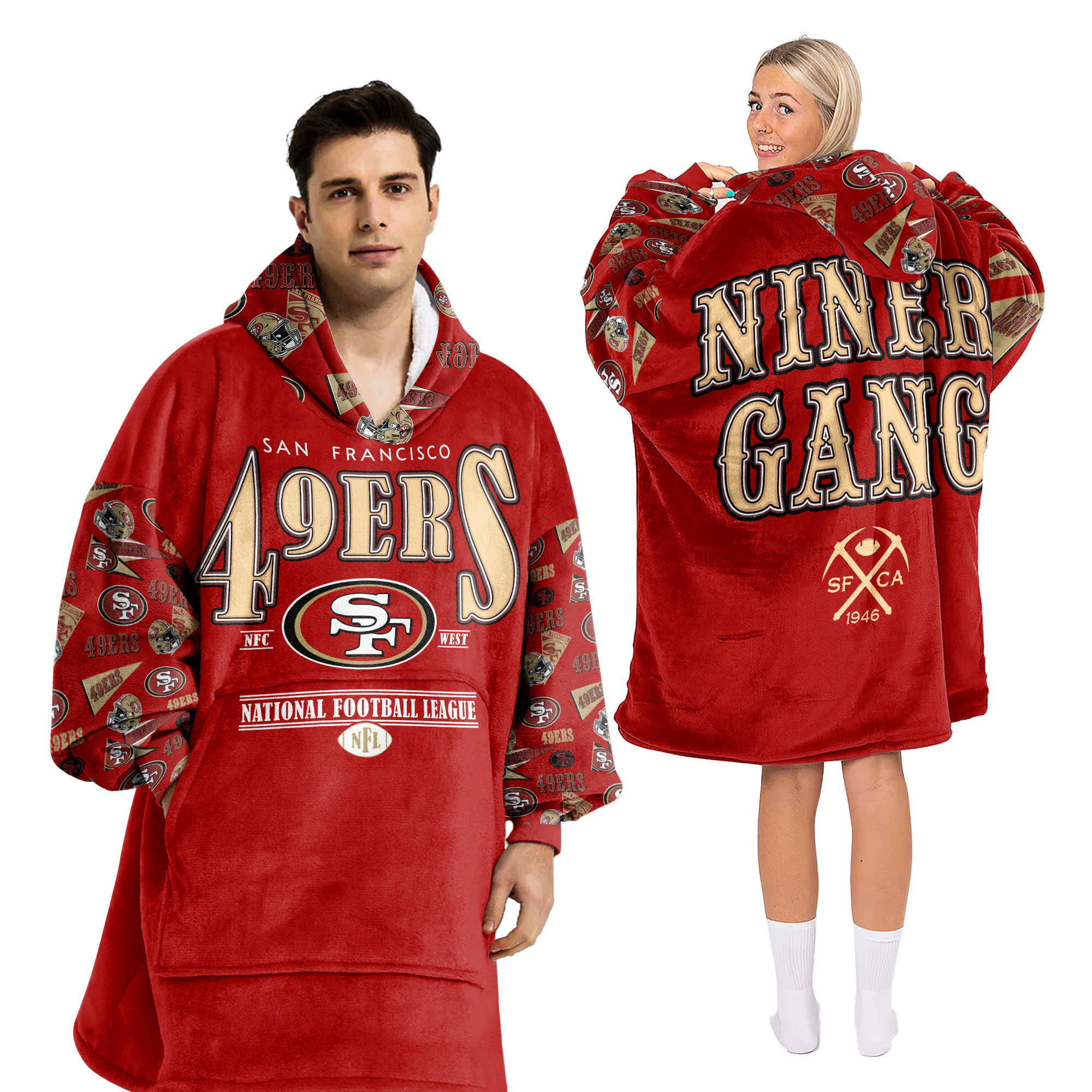 Adult San Francisco 49ers Football Unisex Blanket Hoodie
