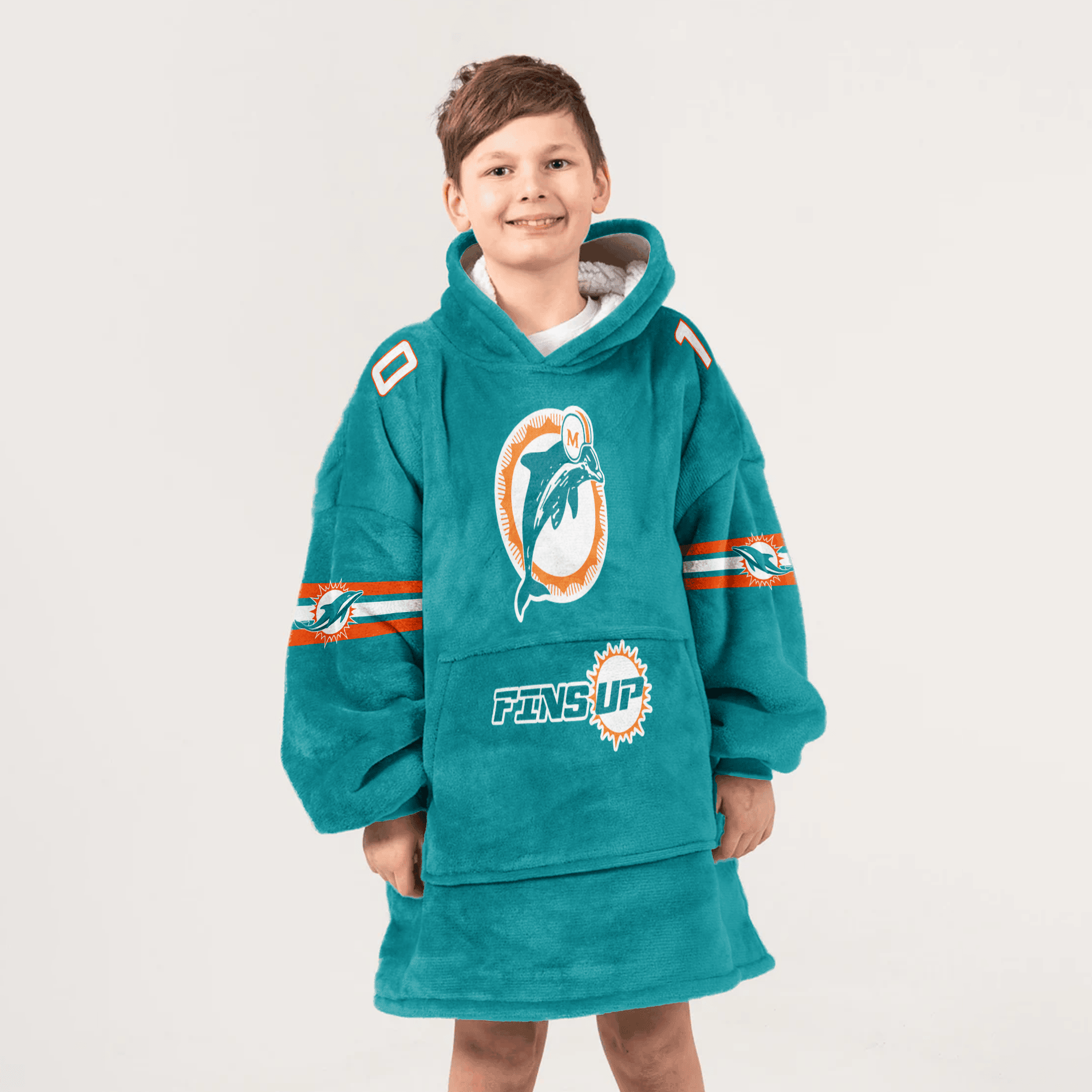 Fins Up T.H 10 Miami Football Unisex Blanket Hoodie