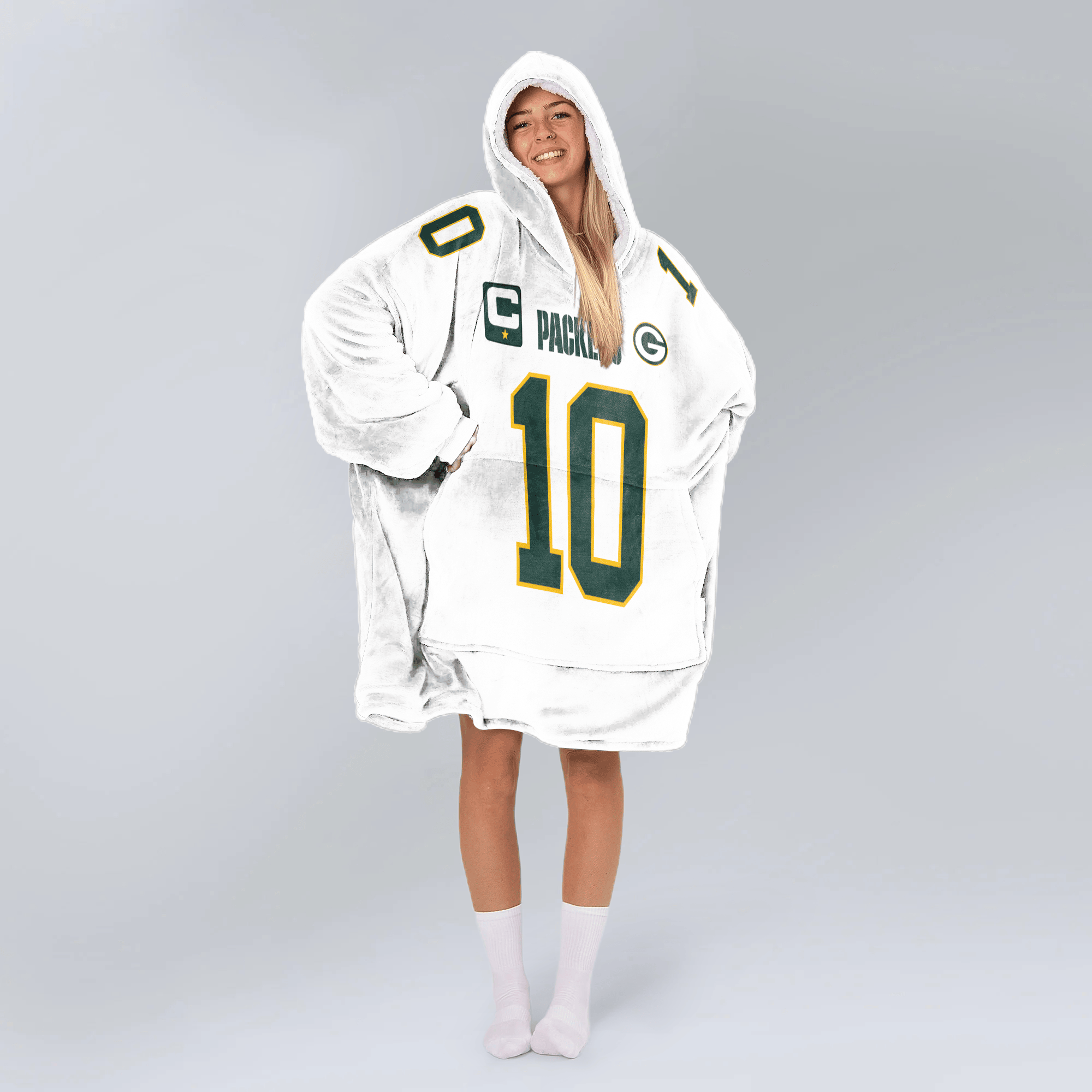 Adult J.L 10 Captain Green Bay Football Unisex Blanket Hoodie
