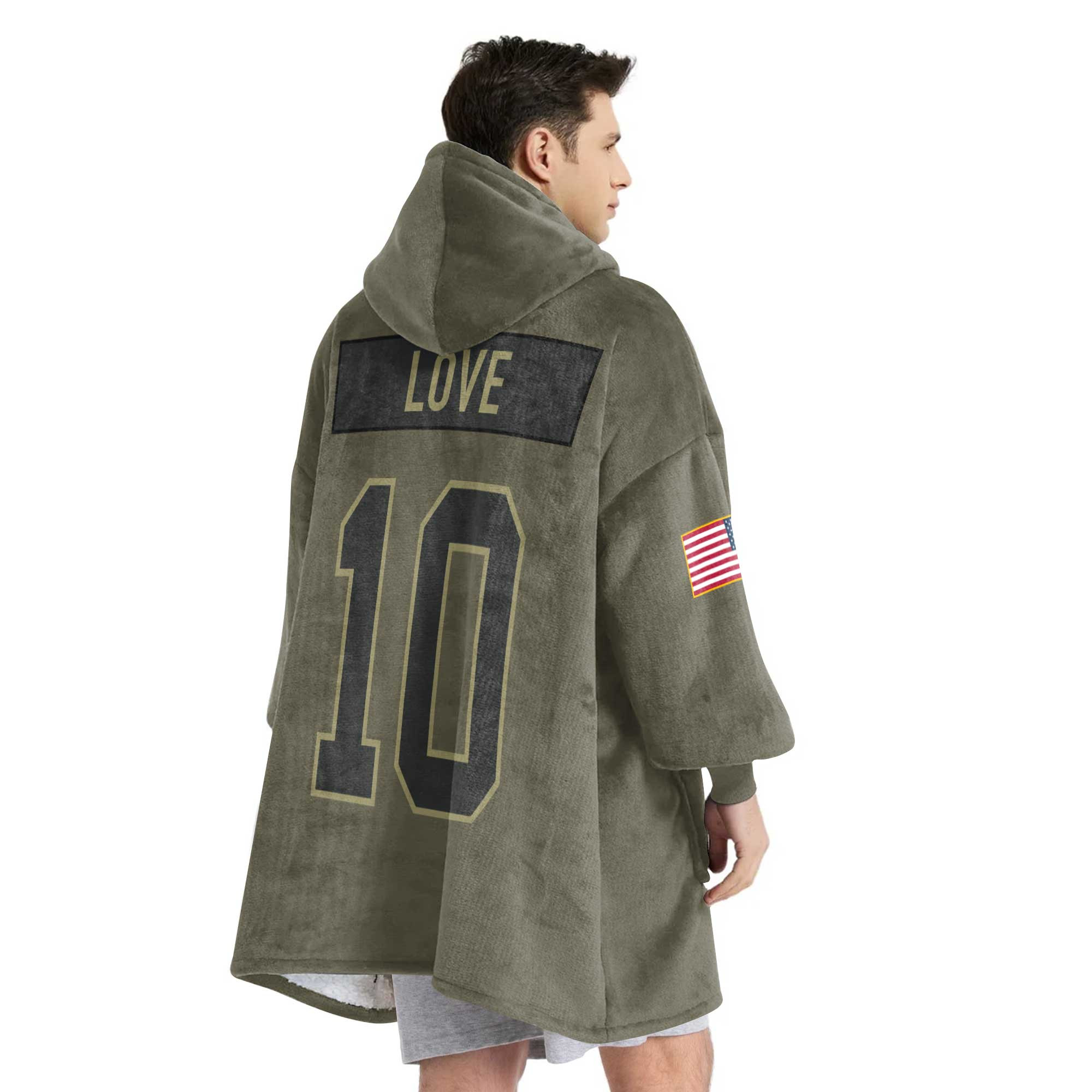Adult J.L 10 Green Bay Football Blanket Hoodie – Olive Salute to Service