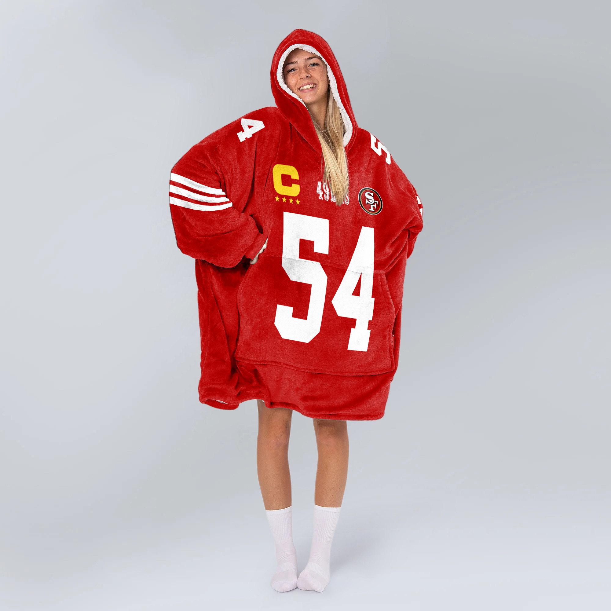 Adult Captain 54 San Francisco 49ers Football Unisex Blanket Hoodie