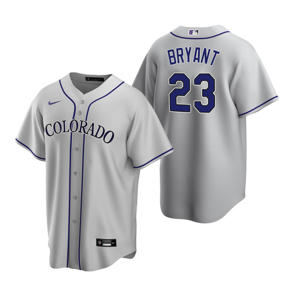 Men's  Colorado Rockies #23 Kris Bryant  Gray Replica Road MLB Cool Base Jersey